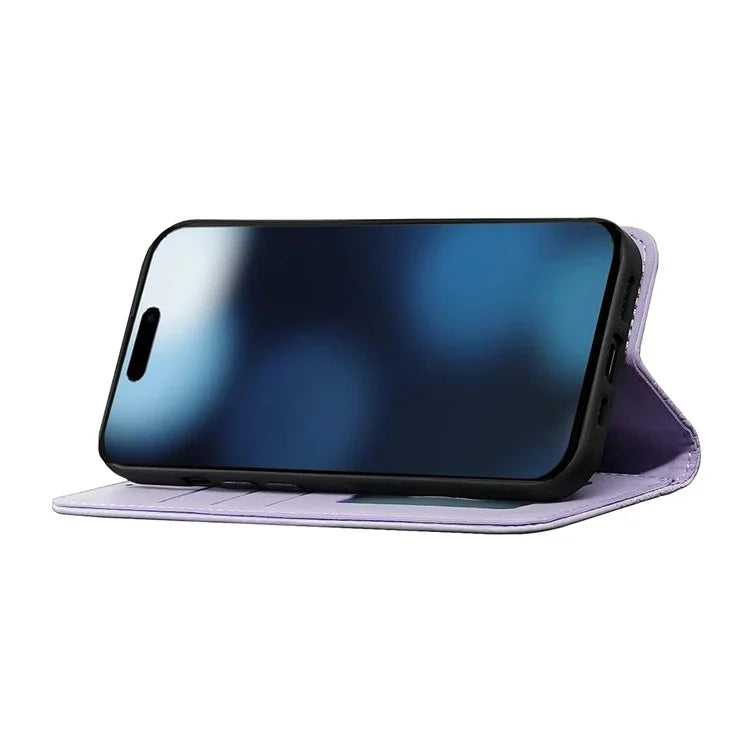 For iPhone 16 Plus Wallet Phone Case Strong Magnetic Checkered Pattern Imprint Leather Flip Cover