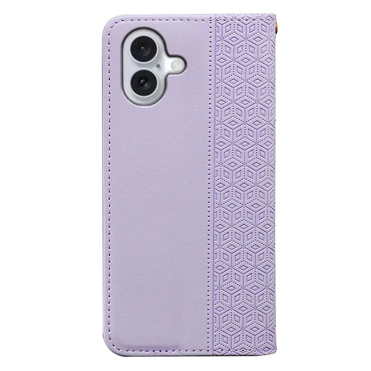 For iPhone 16 Plus Wallet Phone Case Strong Magnetic Checkered Pattern Imprint Leather Flip Cover