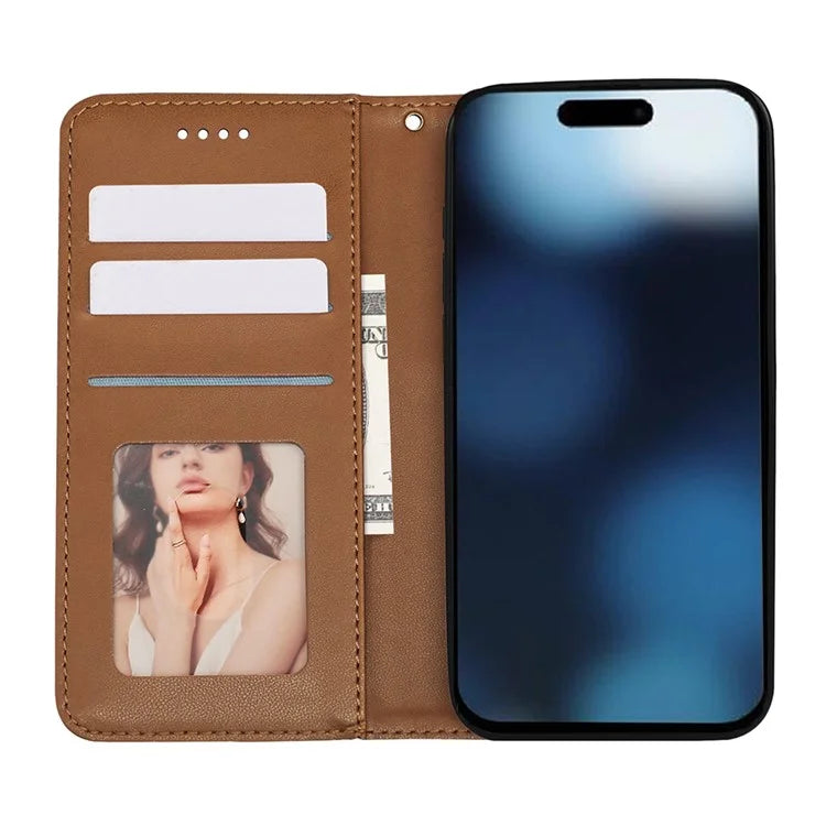 For iPhone 16 Plus Wallet Phone Case Strong Magnetic Checkered Pattern Imprint Leather Flip Cover
