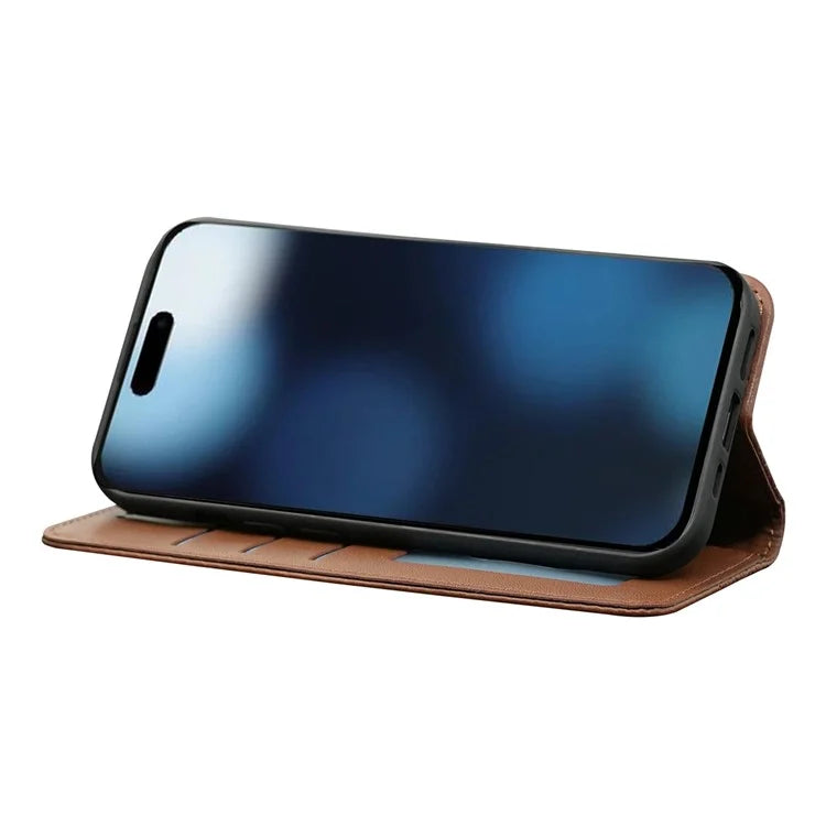 For iPhone 16 Plus Wallet Phone Case Strong Magnetic Checkered Pattern Imprint Leather Flip Cover