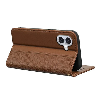 For iPhone 16 Plus Wallet Phone Case Strong Magnetic Checkered Pattern Imprint Leather Flip Cover