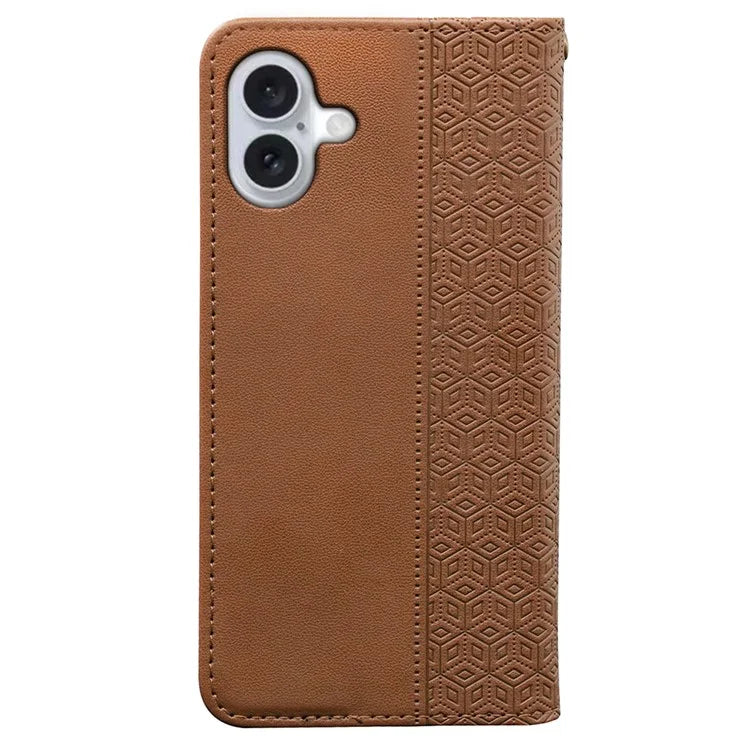 For iPhone 16 Plus Wallet Phone Case Strong Magnetic Checkered Pattern Imprint Leather Flip Cover