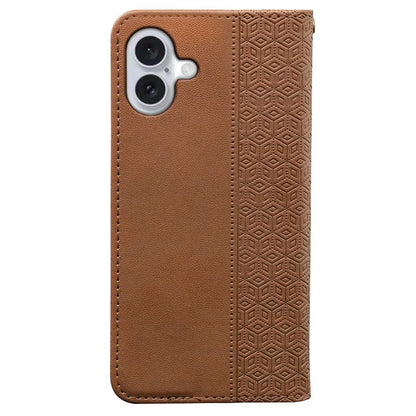 For iPhone 16 Plus Wallet Phone Case Strong Magnetic Checkered Pattern Imprint Leather Flip Cover