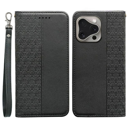 For iPhone 16 Pro Wallet Phone Case Strong Magnetic Checkered Pattern Imprint Leather Flip Cover