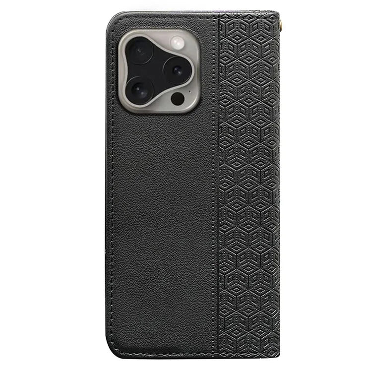 For iPhone 16 Pro Wallet Phone Case Strong Magnetic Checkered Pattern Imprint Leather Flip Cover