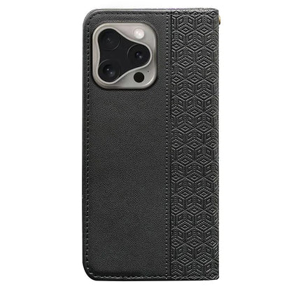For iPhone 16 Pro Wallet Phone Case Strong Magnetic Checkered Pattern Imprint Leather Flip Cover