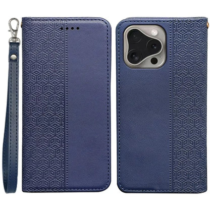 For iPhone 16 Pro Wallet Phone Case Strong Magnetic Checkered Pattern Imprint Leather Flip Cover