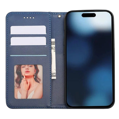 For iPhone 16 Pro Wallet Phone Case Strong Magnetic Checkered Pattern Imprint Leather Flip Cover