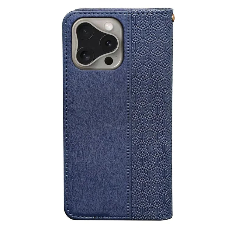 For iPhone 16 Pro Wallet Phone Case Strong Magnetic Checkered Pattern Imprint Leather Flip Cover