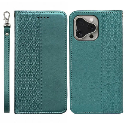 For iPhone 16 Pro Wallet Phone Case Strong Magnetic Checkered Pattern Imprint Leather Flip Cover