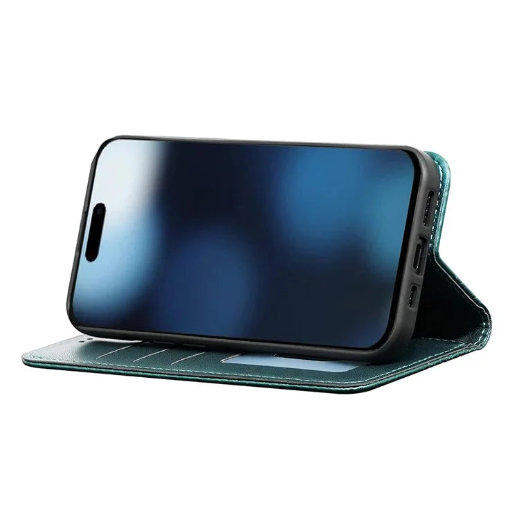 For iPhone 16 Pro Wallet Phone Case Strong Magnetic Checkered Pattern Imprint Leather Flip Cover