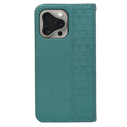 For iPhone 16 Pro Wallet Phone Case Strong Magnetic Checkered Pattern Imprint Leather Flip Cover