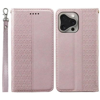 For iPhone 16 Pro Wallet Phone Case Strong Magnetic Checkered Pattern Imprint Leather Flip Cover