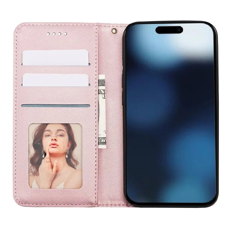 For iPhone 16 Pro Wallet Phone Case Strong Magnetic Checkered Pattern Imprint Leather Flip Cover
