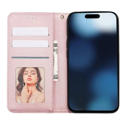 For iPhone 16 Pro Wallet Phone Case Strong Magnetic Checkered Pattern Imprint Leather Flip Cover