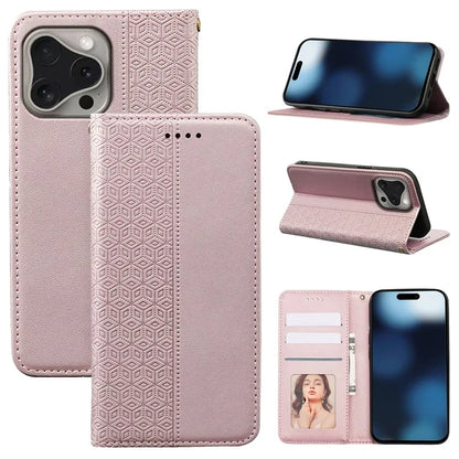 For iPhone 16 Pro Wallet Phone Case Strong Magnetic Checkered Pattern Imprint Leather Flip Cover