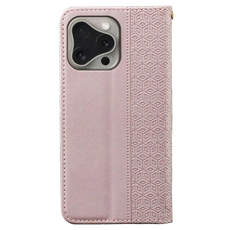 For iPhone 16 Pro Wallet Phone Case Strong Magnetic Checkered Pattern Imprint Leather Flip Cover