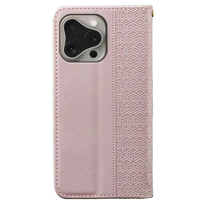 For iPhone 16 Pro Wallet Phone Case Strong Magnetic Checkered Pattern Imprint Leather Flip Cover