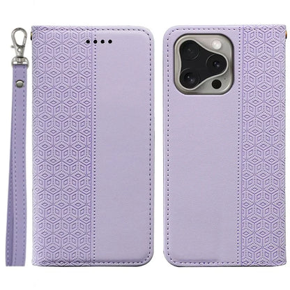 For iPhone 16 Pro Wallet Phone Case Strong Magnetic Checkered Pattern Imprint Leather Flip Cover