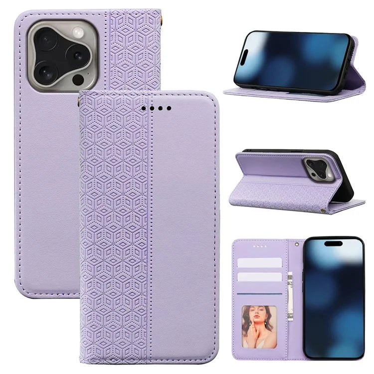For iPhone 16 Pro Wallet Phone Case Strong Magnetic Checkered Pattern Imprint Leather Flip Cover