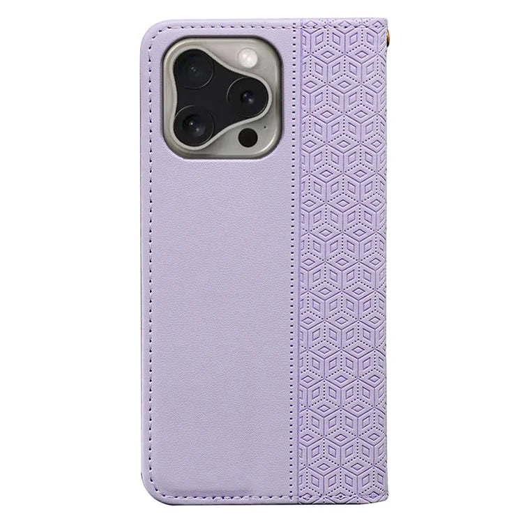 For iPhone 16 Pro Wallet Phone Case Strong Magnetic Checkered Pattern Imprint Leather Flip Cover
