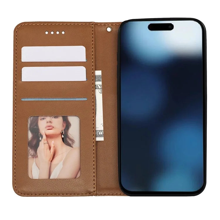 For iPhone 16 Pro Wallet Phone Case Strong Magnetic Checkered Pattern Imprint Leather Flip Cover