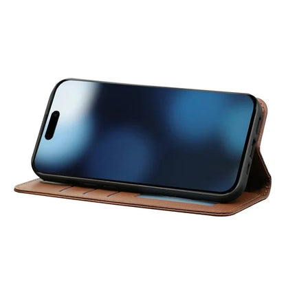 For iPhone 16 Pro Wallet Phone Case Strong Magnetic Checkered Pattern Imprint Leather Flip Cover