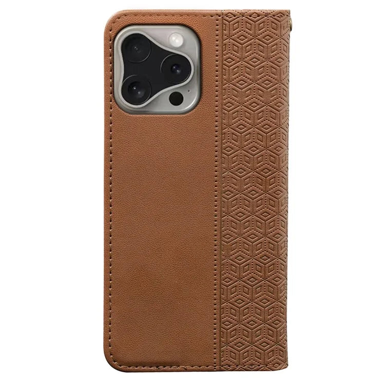 For iPhone 16 Pro Wallet Phone Case Strong Magnetic Checkered Pattern Imprint Leather Flip Cover