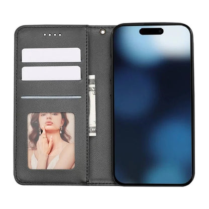 For iPhone 16 Wallet Phone Case Strong Magnetic Checkered Pattern Imprint Leather Flip Cover