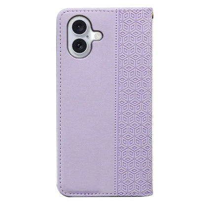 For iPhone 16 Wallet Phone Case Strong Magnetic Checkered Pattern Imprint Leather Flip Cover