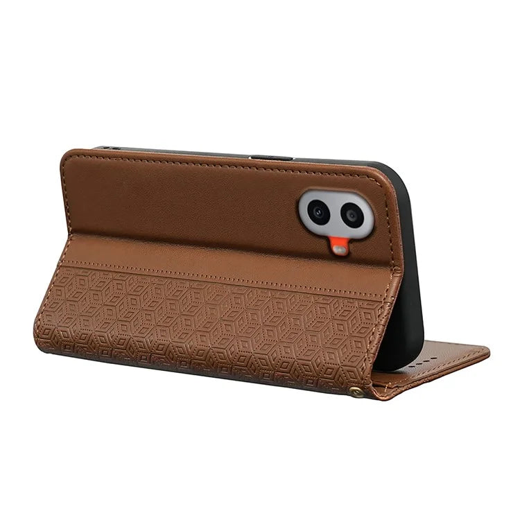 For Nothing CMF Phone 1 Wallet Phone Case Strong Magnetic Checkered Pattern Imprint Leather Flip Cover