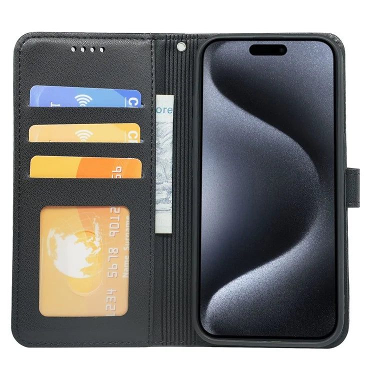 For iPhone 16 Pro Wallet Case Magnetic Snap Leather Phone Cover with Strap