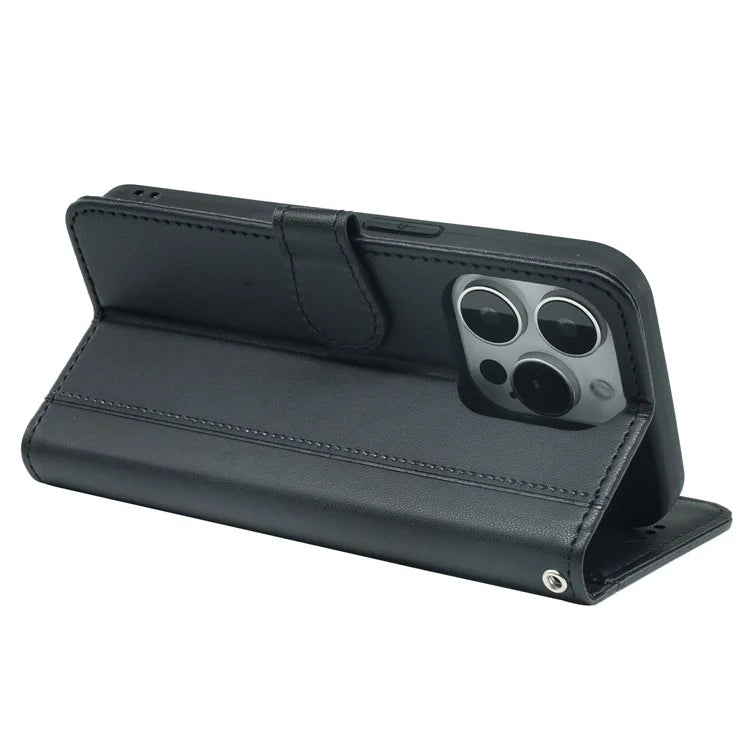 For iPhone 16 Pro Wallet Case Magnetic Snap Leather Phone Cover with Strap