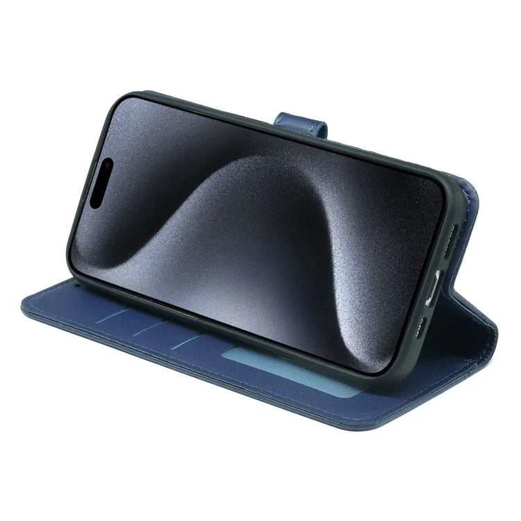 For iPhone 16 Pro Wallet Case Magnetic Snap Leather Phone Cover with Strap