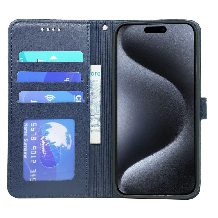 For iPhone 16 Pro Wallet Case Magnetic Snap Leather Phone Cover with Strap