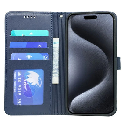 For iPhone 16 Pro Wallet Case Magnetic Snap Leather Phone Cover with Strap