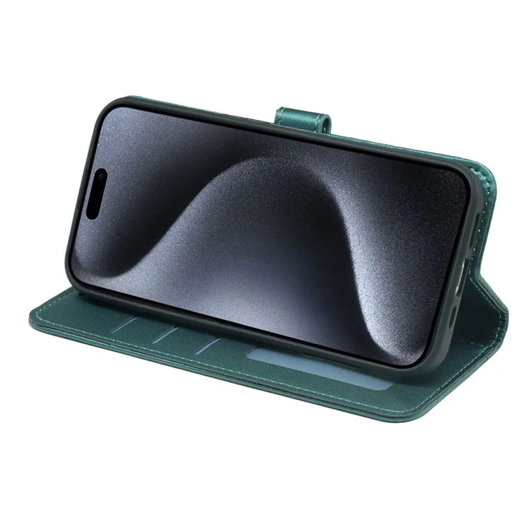 For iPhone 16 Pro Wallet Case Magnetic Snap Leather Phone Cover with Strap