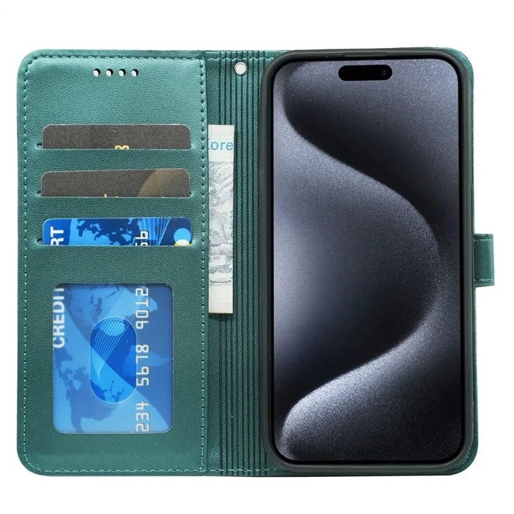 For iPhone 16 Pro Wallet Case Magnetic Snap Leather Phone Cover with Strap
