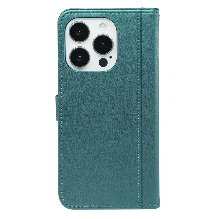 For iPhone 16 Pro Wallet Case Magnetic Snap Leather Phone Cover with Strap