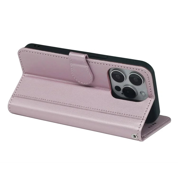 For iPhone 16 Pro Wallet Case Magnetic Snap Leather Phone Cover with Strap