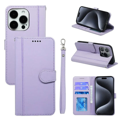 For iPhone 16 Pro Wallet Case Magnetic Snap Leather Phone Cover with Strap