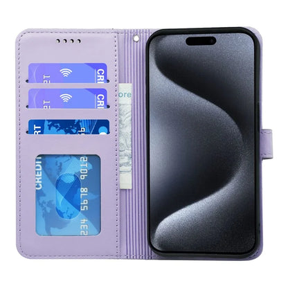 For iPhone 16 Pro Wallet Case Magnetic Snap Leather Phone Cover with Strap
