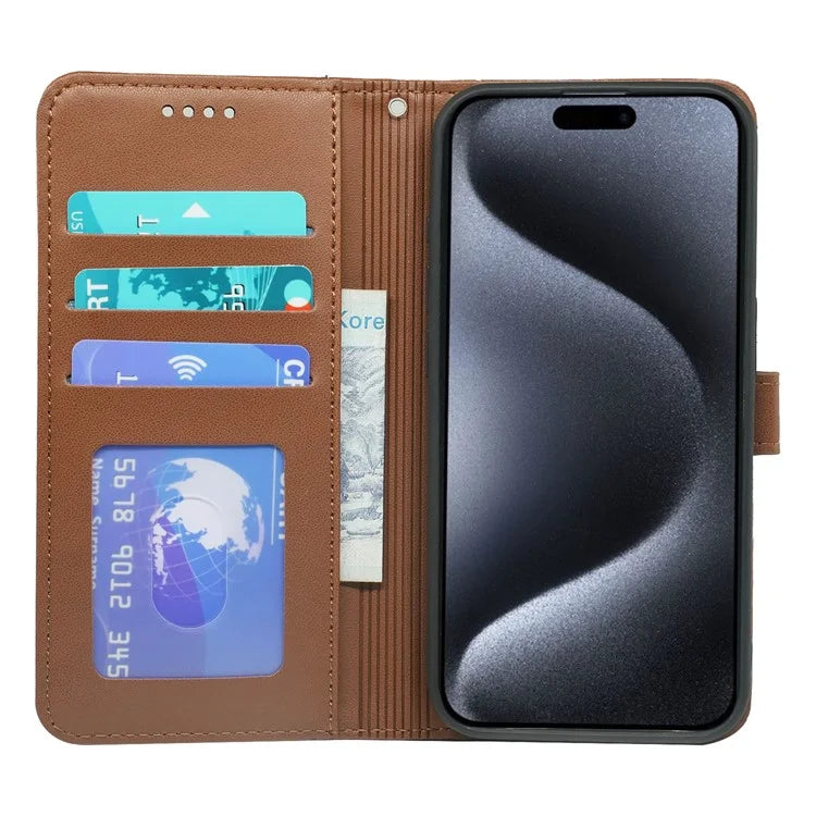 For iPhone 16 Pro Wallet Case Magnetic Snap Leather Phone Cover with Strap