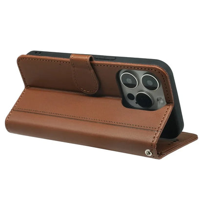 For iPhone 16 Pro Wallet Case Magnetic Snap Leather Phone Cover with Strap