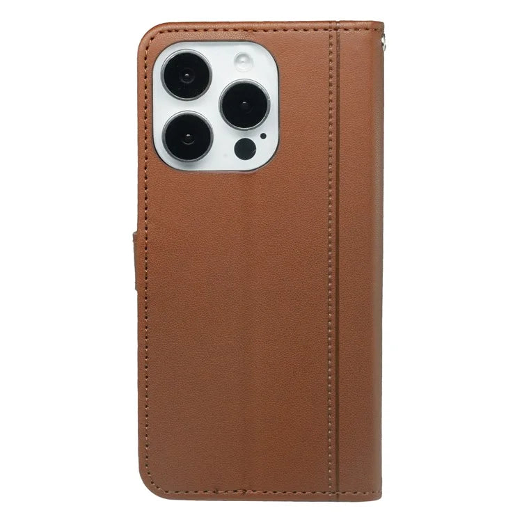 For iPhone 16 Pro Wallet Case Magnetic Snap Leather Phone Cover with Strap