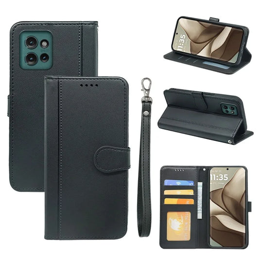 For Motorola Edge 50 5G Wallet Case Magnetic Snap Leather Phone Cover with Strap