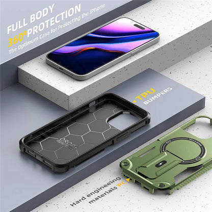 For iPhone 16 Case Compatible with MagSafe TPU+PC Kickstand Phone Cover with Strap