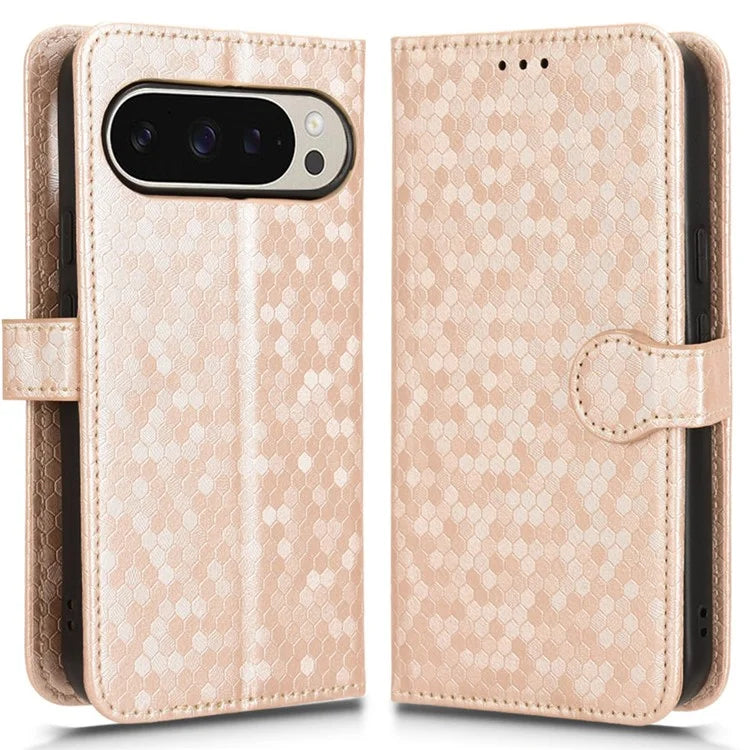 For Google Pixel 9 Pro / Pixel 9 Wallet Case Dot Pattern Imprint PU Leather Phone Cover