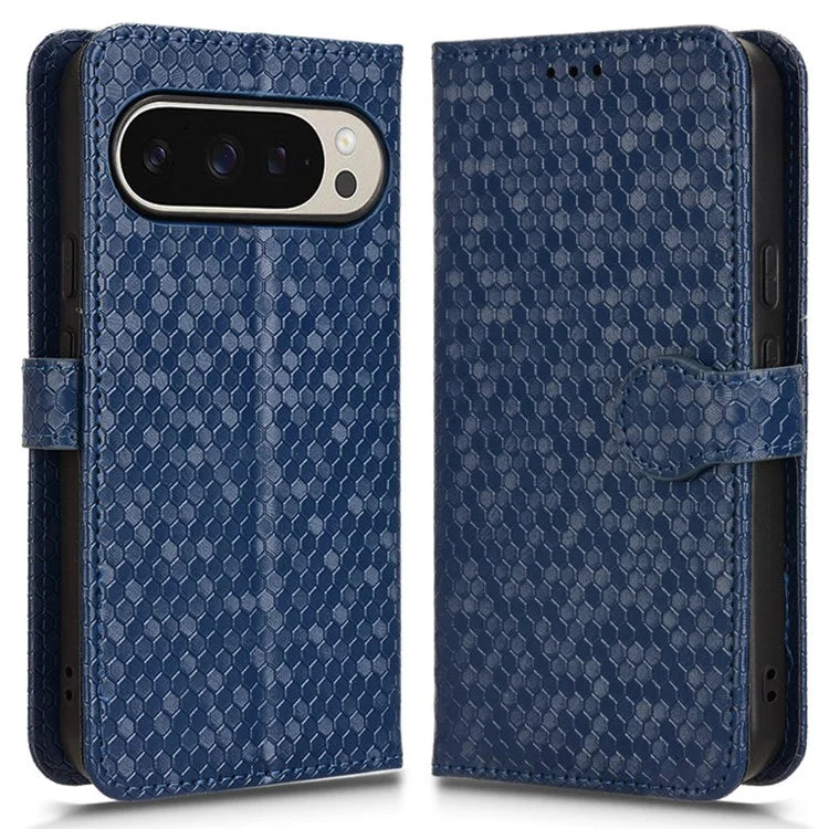 For Google Pixel 9 Pro / Pixel 9 Wallet Case Dot Pattern Imprint PU Leather Phone Cover