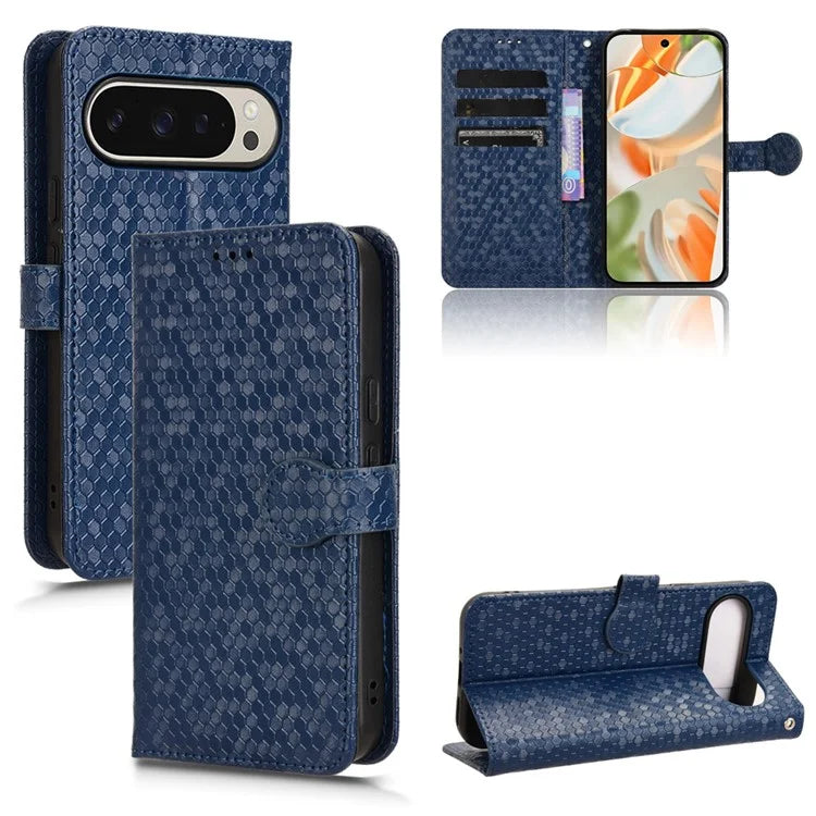 For Google Pixel 9 Pro / Pixel 9 Wallet Case Dot Pattern Imprint PU Leather Phone Cover
